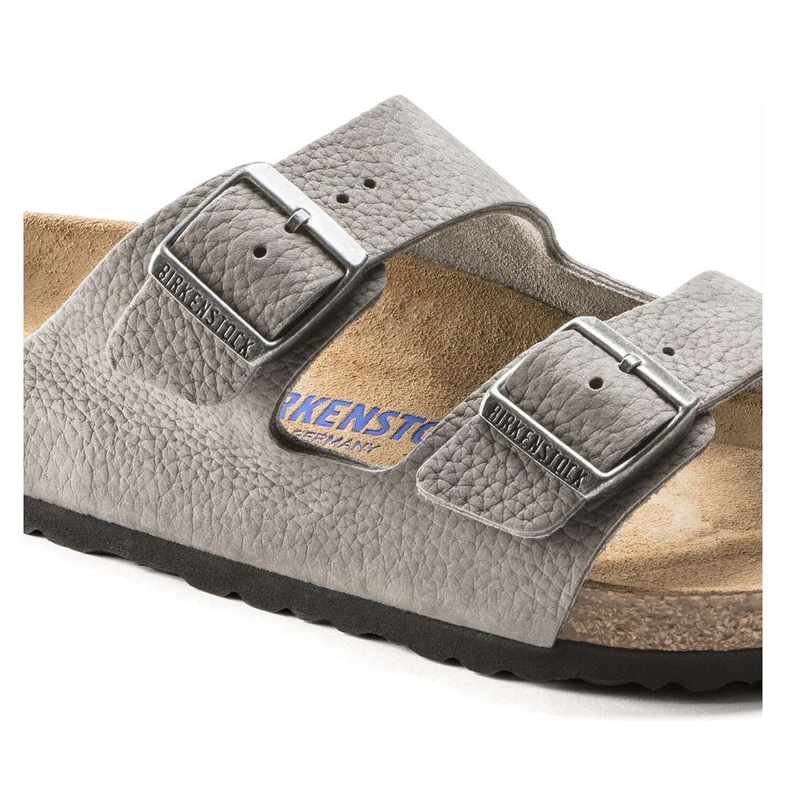 Birkenstock Arizona Soft Footbed Nubuck Leather Two Strap Sandals Grey | uBfGSgisWN9