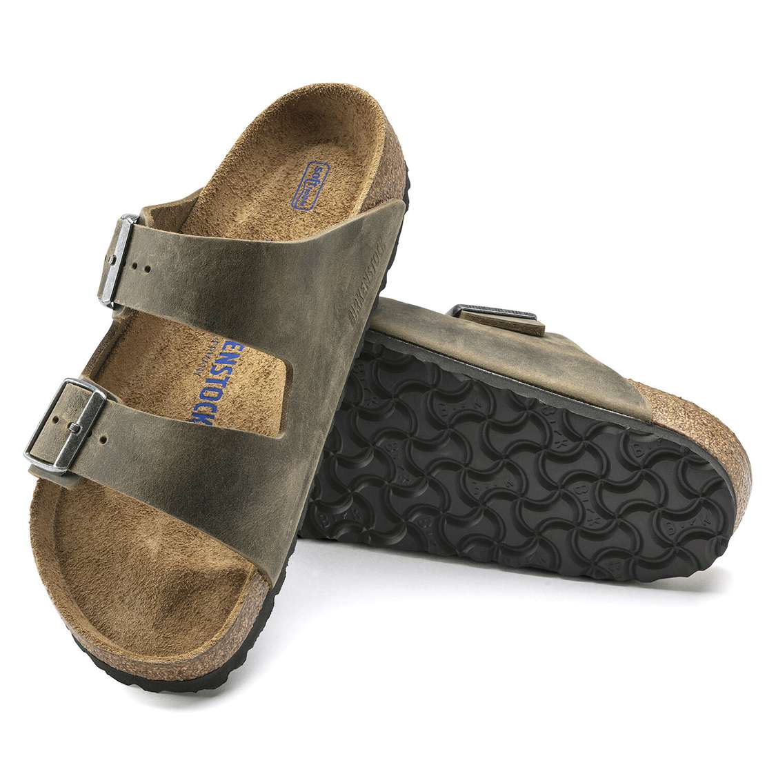 Birkenstock Arizona Soft Footbed Oiled Leather Two Strap Sandals Khaki | 484oxoRIdGL