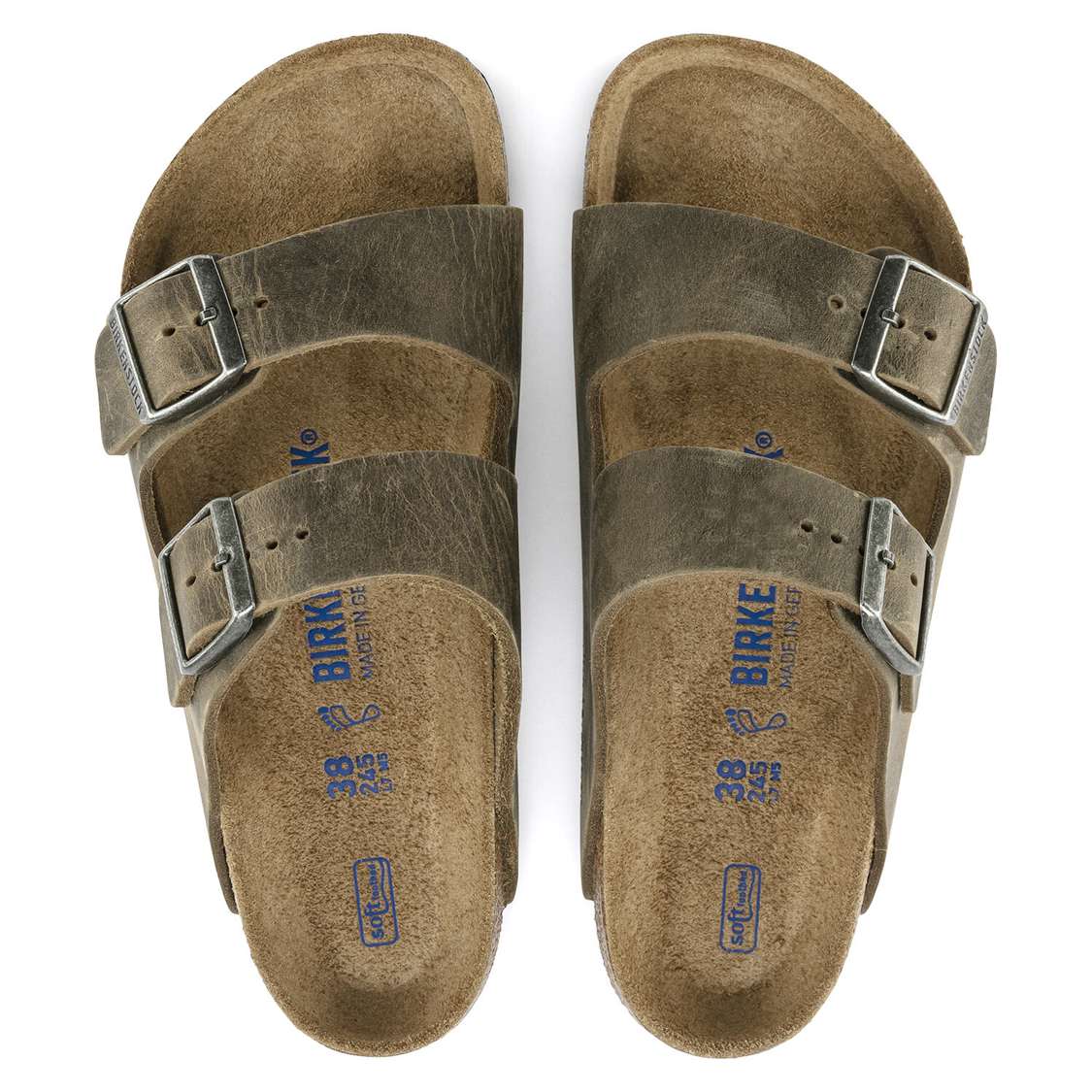 Birkenstock Arizona Soft Footbed Oiled Leather Two Strap Sandals Khaki | 484oxoRIdGL