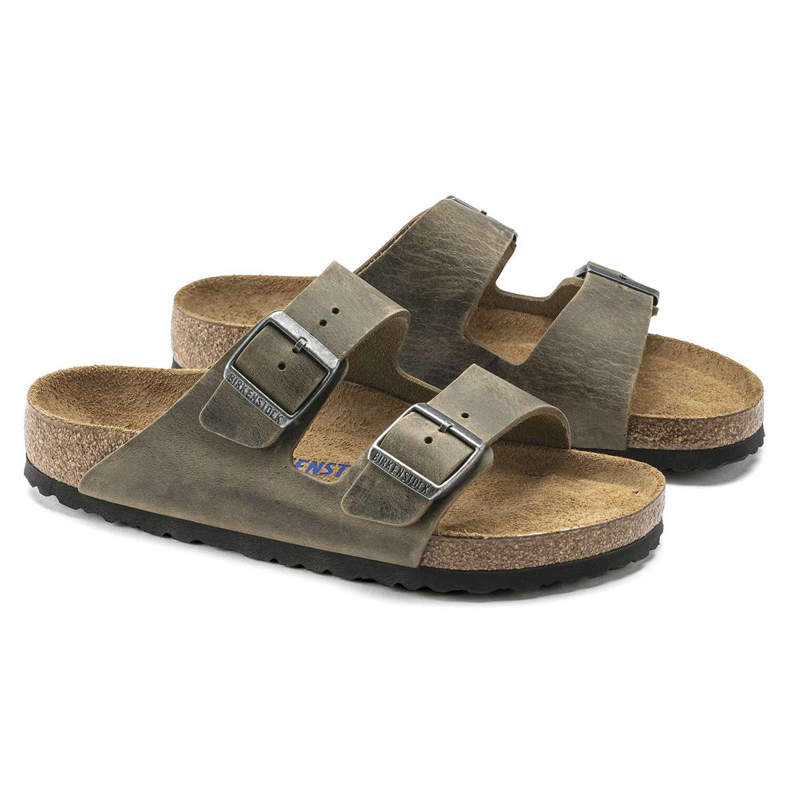 Birkenstock Arizona Soft Footbed Oiled Leather Two Strap Sandals Khaki | hWXgdZKbARN