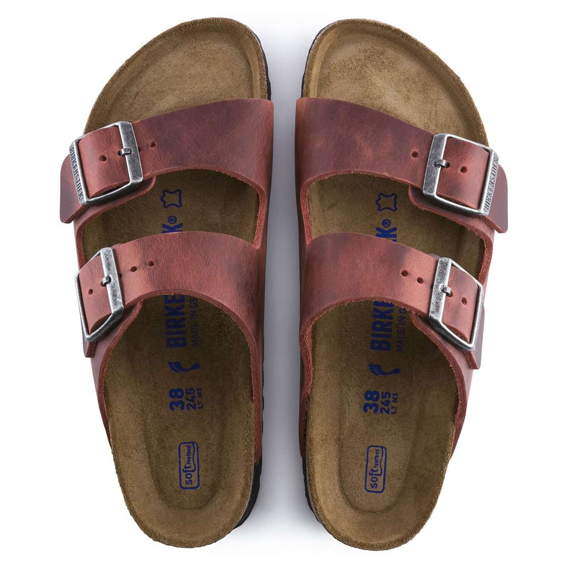 Birkenstock Arizona Soft Footbed Oiled Nubuck Leather Two Strap Sandals Red | 7gLayBKsFrI