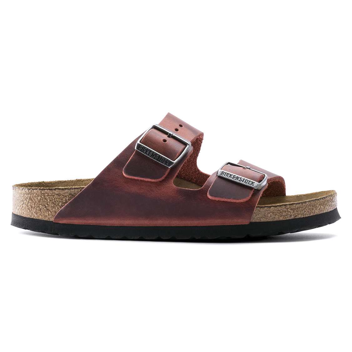 Birkenstock Arizona Soft Footbed Oiled Nubuck Leather Two Strap Sandals Red | 7gLayBKsFrI