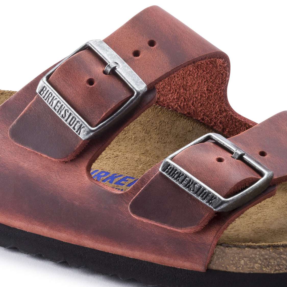 Birkenstock Arizona Soft Footbed Oiled Nubuck Leather Two Strap Sandals Red | 7gLayBKsFrI