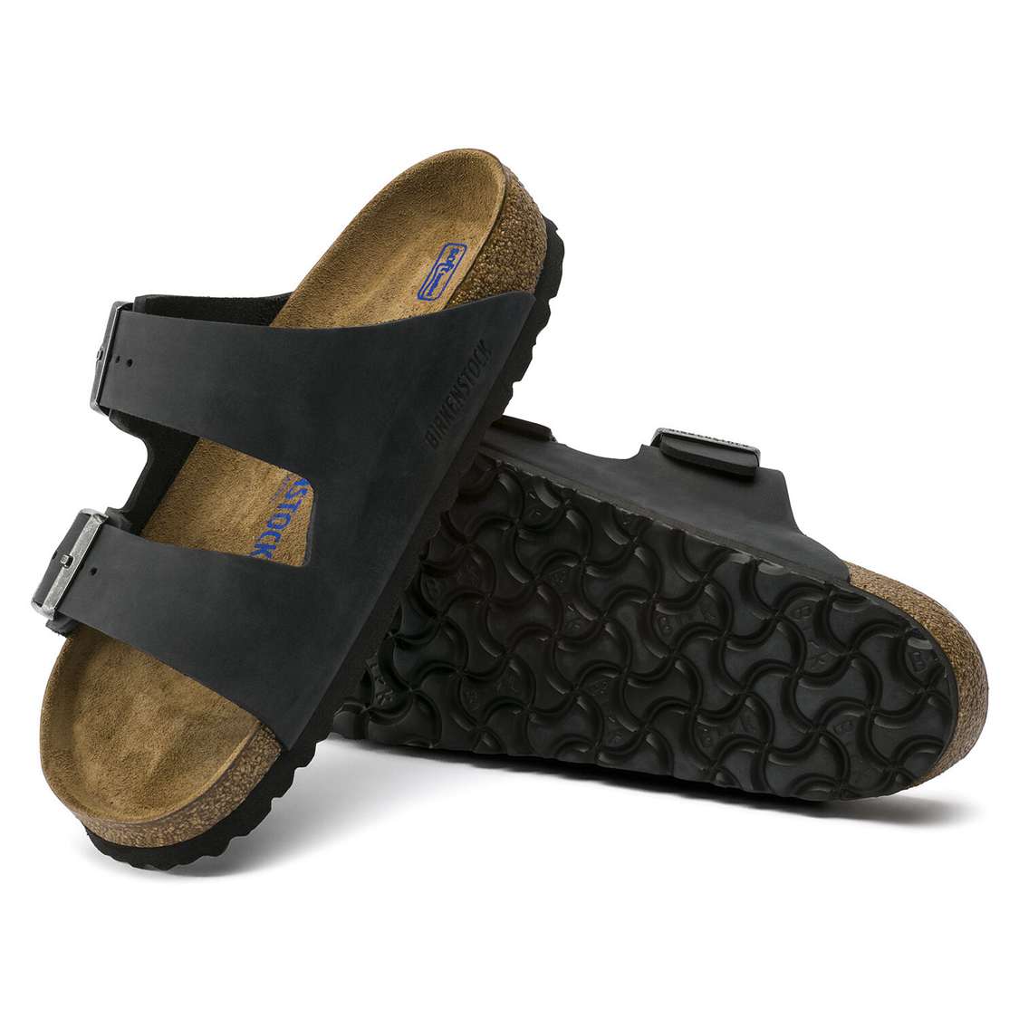 Birkenstock Arizona Soft Footbed Oiled Nubuck Leather Two Strap Sandals Black | BtZluT5jMLd