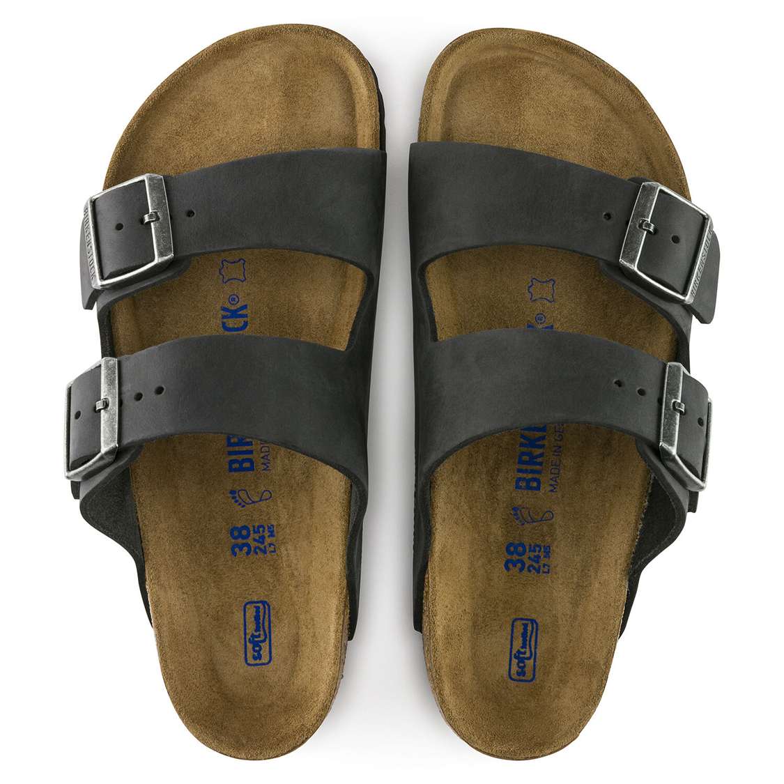 Birkenstock Arizona Soft Footbed Oiled Nubuck Leather Two Strap Sandals Black | BtZluT5jMLd