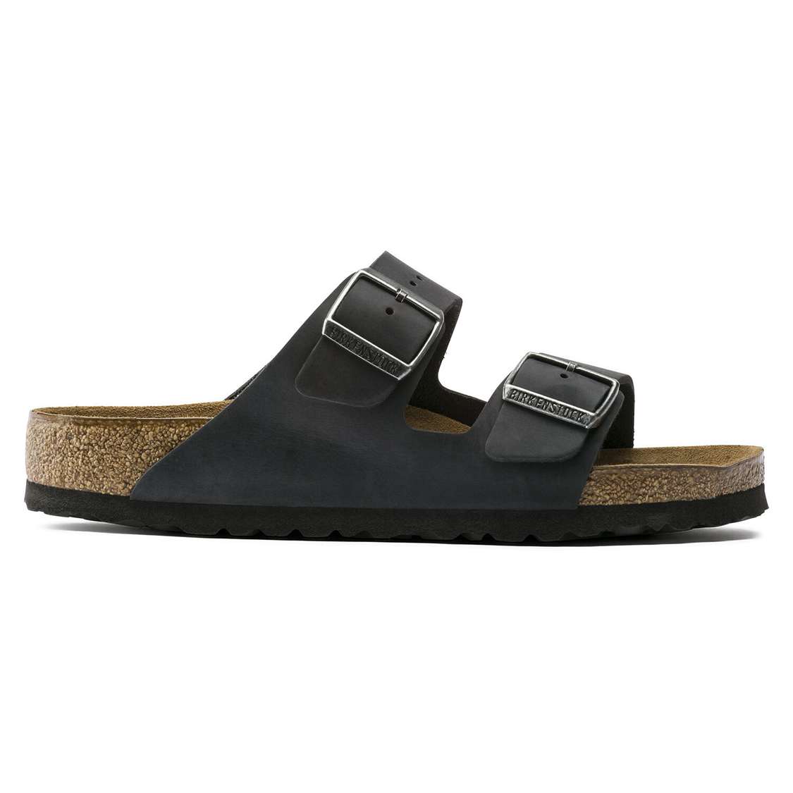 Birkenstock Arizona Soft Footbed Oiled Nubuck Leather Two Strap Sandals Black | BtZluT5jMLd