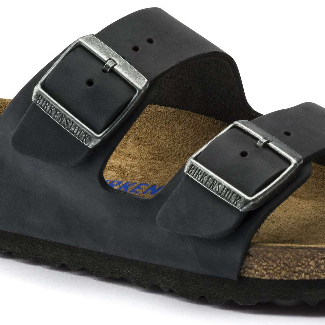 Birkenstock Arizona Soft Footbed Oiled Nubuck Leather Two Strap Sandals Black | BtZluT5jMLd