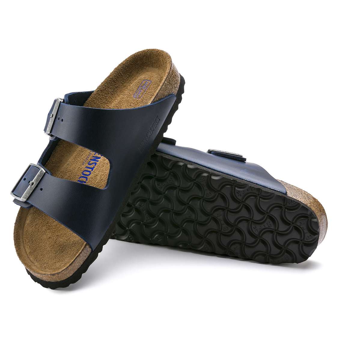 Birkenstock Arizona Soft Footbed Oiled Nubuck Leather Two Strap Sandals Blue | DMIuYLJyram