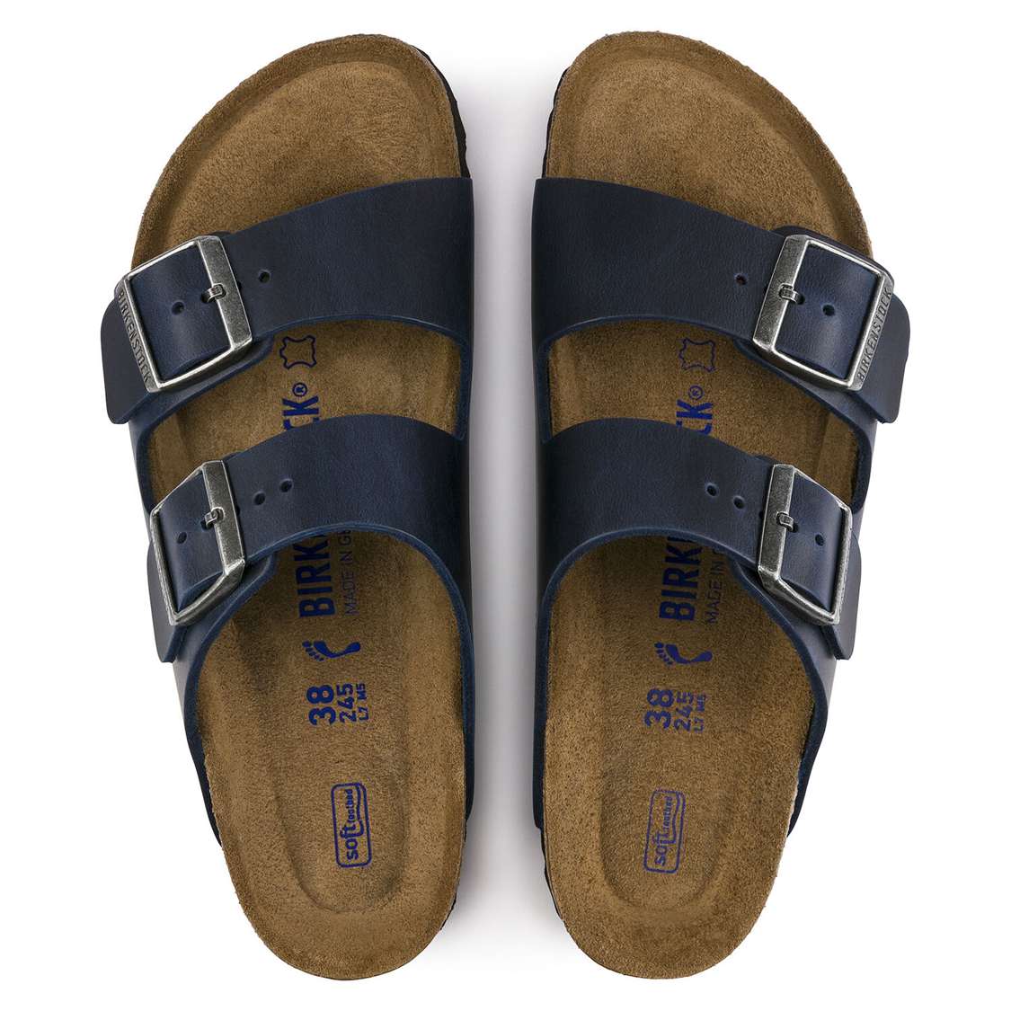 Birkenstock Arizona Soft Footbed Oiled Nubuck Leather Two Strap Sandals Blue | DMIuYLJyram