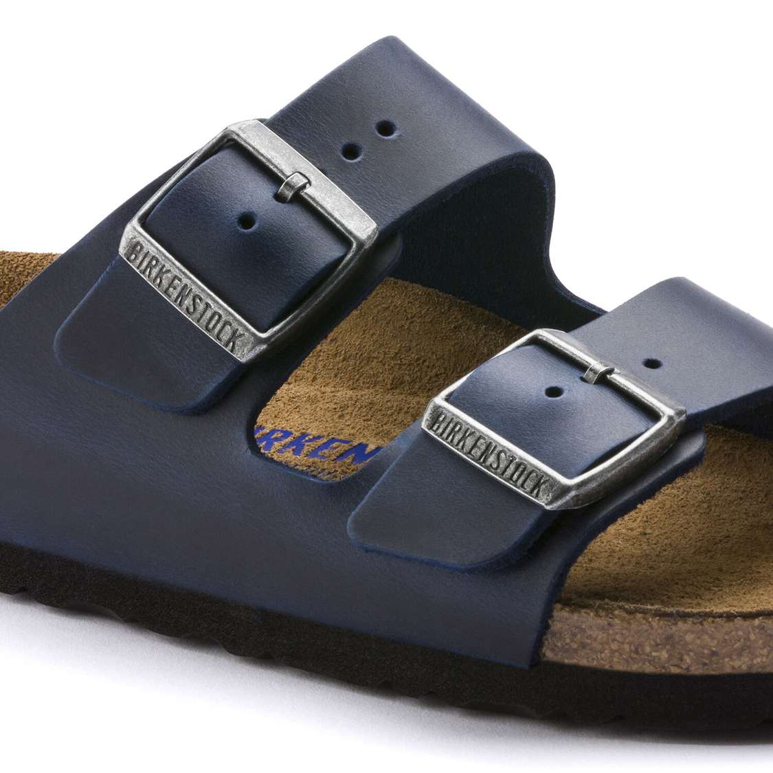 Birkenstock Arizona Soft Footbed Oiled Nubuck Leather Two Strap Sandals Blue | DMIuYLJyram