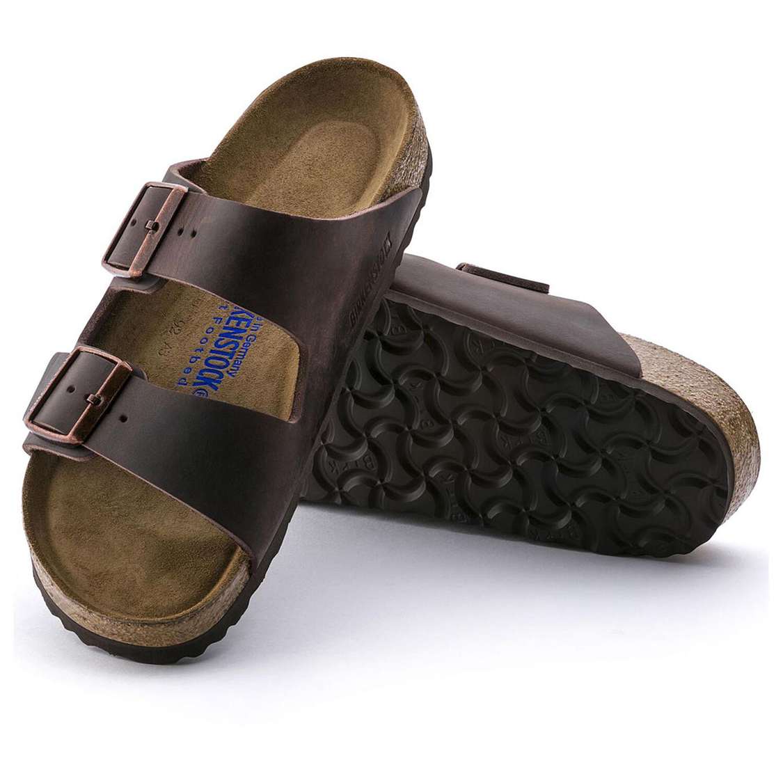 Birkenstock Arizona Soft Footbed Oiled Nubuck Leather Two Strap Sandals Brown | G2JtsogloGP