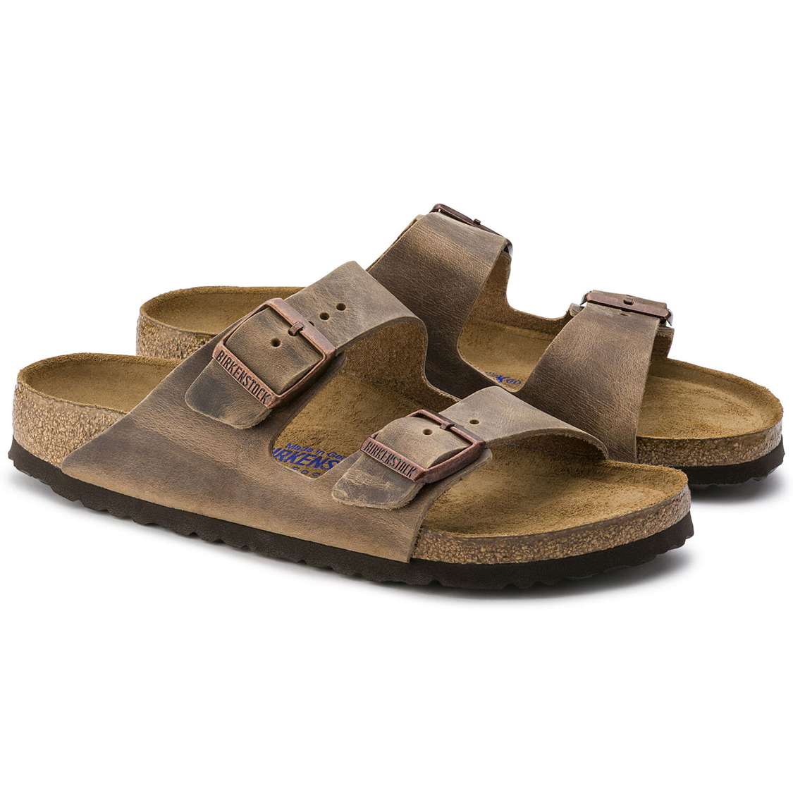 Birkenstock Arizona Soft Footbed Oiled Nubuck Leather Two Strap Sandals Brown | HBD4BA7BxNq