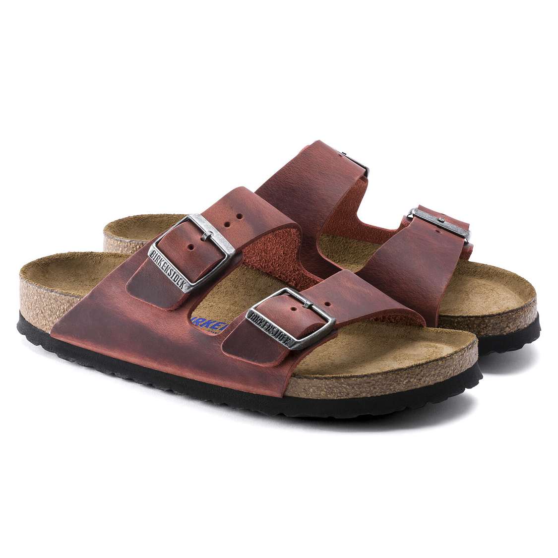 Birkenstock Arizona Soft Footbed Oiled Nubuck Leather Two Strap Sandals Red | soVGA4ie25N