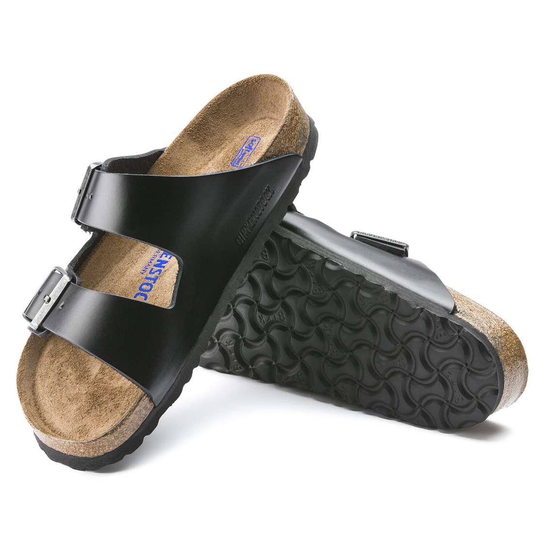 Birkenstock Arizona Soft Footbed Smooth Leather Two Strap Sandals Black | ZSs6KMKSweh