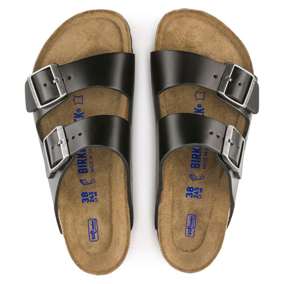 Birkenstock Arizona Soft Footbed Smooth Leather Two Strap Sandals Black | ZSs6KMKSweh