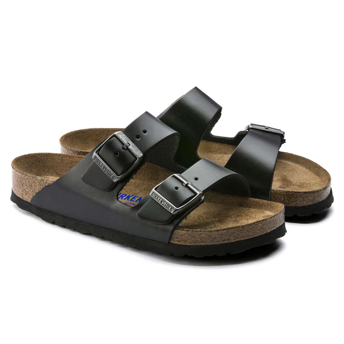 Birkenstock Arizona Soft Footbed Smooth Leather Two Strap Sandals Black | ZSs6KMKSweh