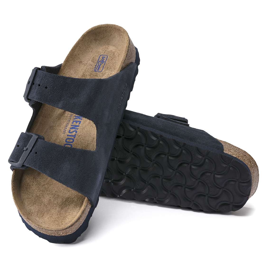 Birkenstock Arizona Soft Footbed Suede Leather Two Strap Sandals Blue | 1cMdWV24Xqf