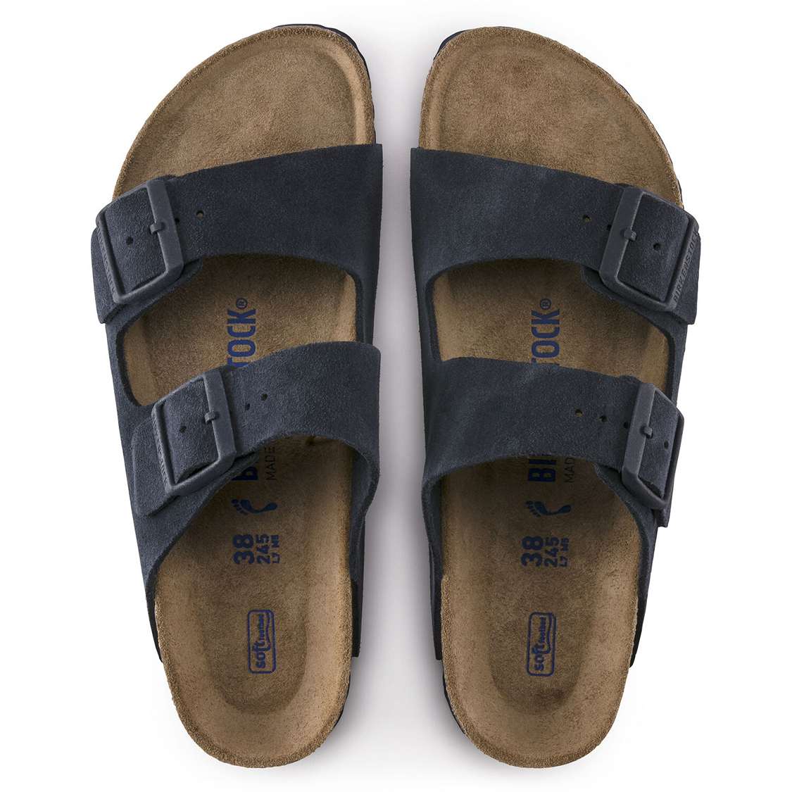 Birkenstock Arizona Soft Footbed Suede Leather Two Strap Sandals Blue | 1cMdWV24Xqf