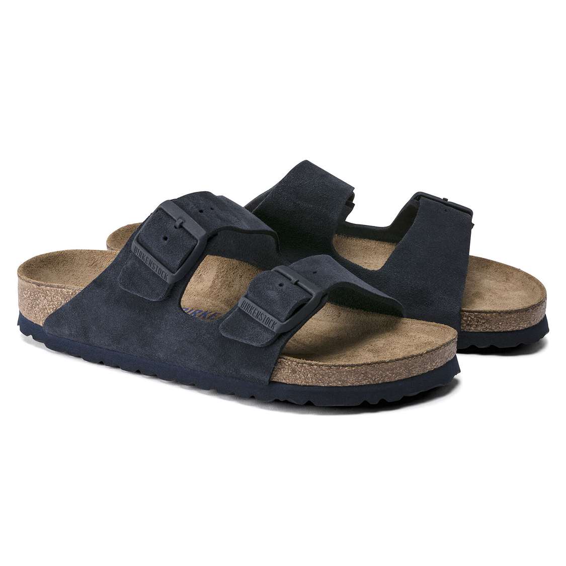 Birkenstock Arizona Soft Footbed Suede Leather Two Strap Sandals Blue | 1cMdWV24Xqf