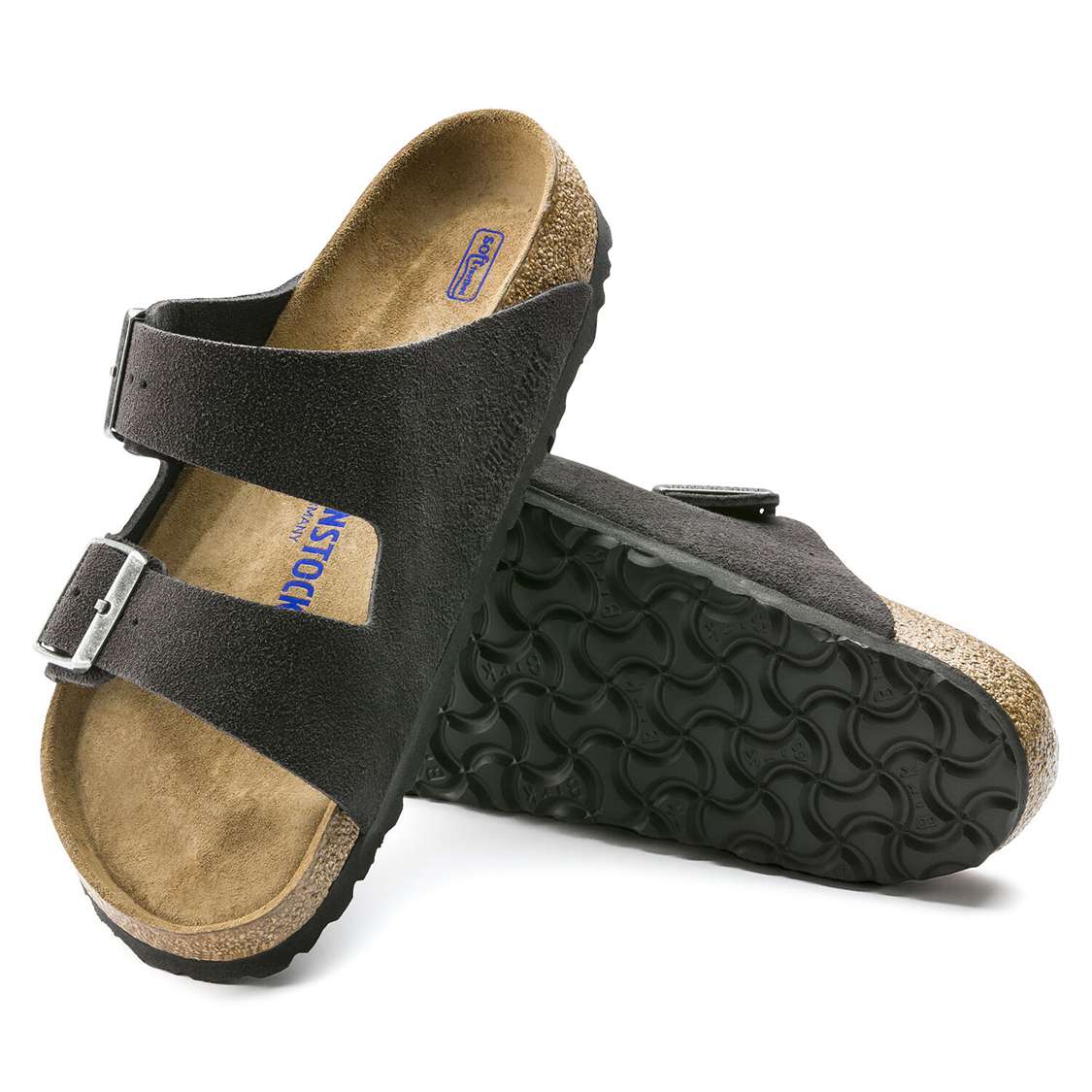 Birkenstock Arizona Soft Footbed Suede Leather Two Strap Sandals Grey | DOVPYnb5uKl