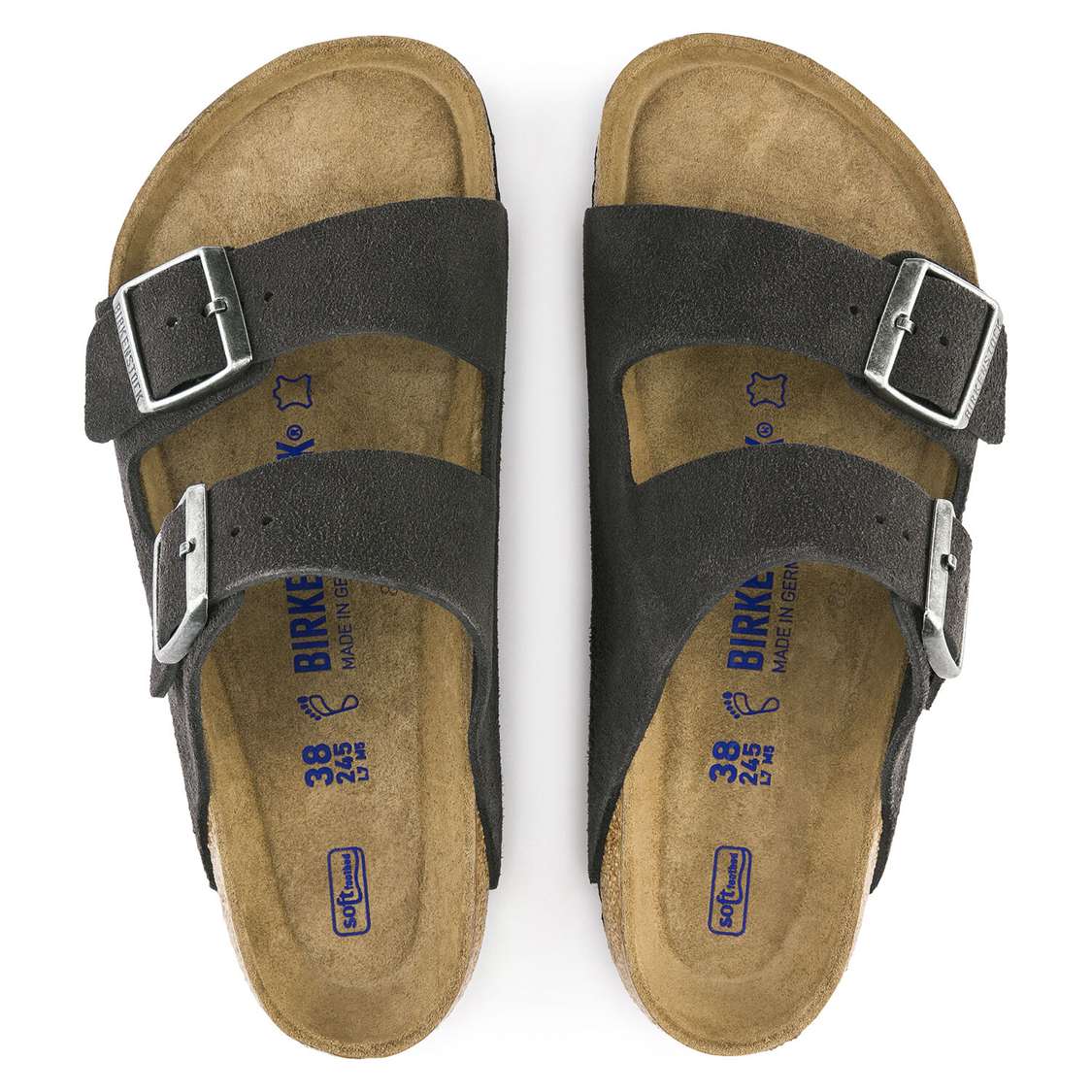 Birkenstock Arizona Soft Footbed Suede Leather Two Strap Sandals Grey | DOVPYnb5uKl