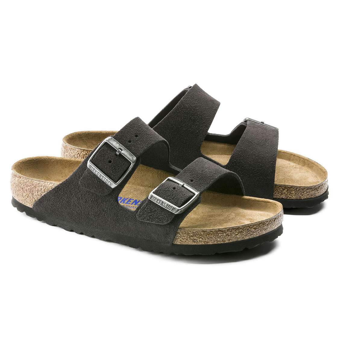 Birkenstock Arizona Soft Footbed Suede Leather Two Strap Sandals Grey | DOVPYnb5uKl