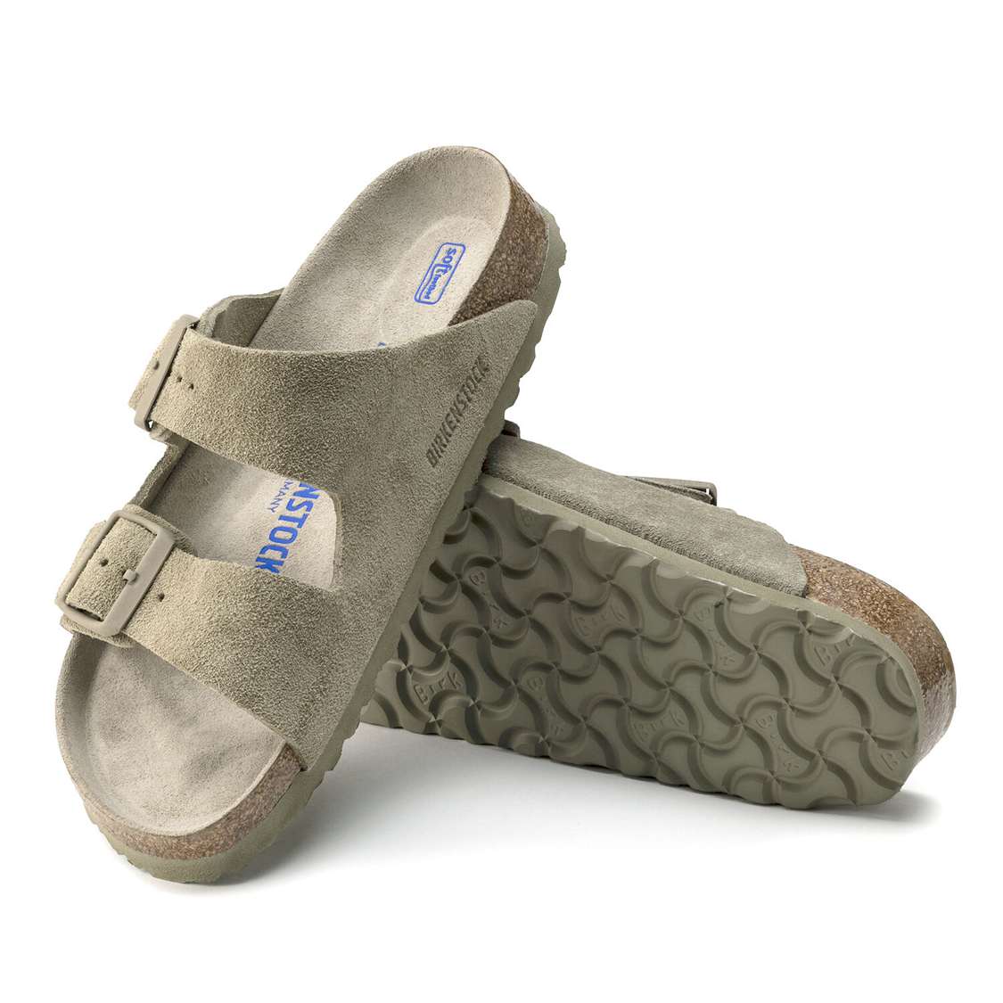 Birkenstock Arizona Soft Footbed Suede Leather Two Strap Sandals Khaki | Fq9kTeIq4m2