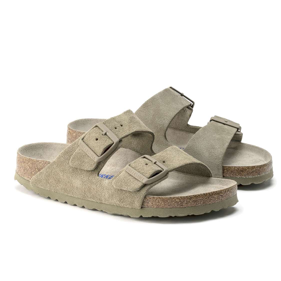 Birkenstock Arizona Soft Footbed Suede Leather Two Strap Sandals Khaki | Fq9kTeIq4m2