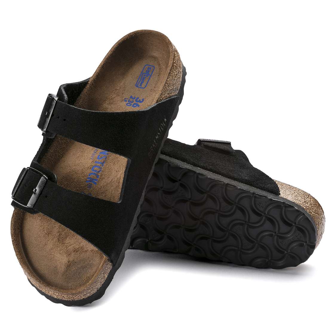 Birkenstock Arizona Soft Footbed Suede Leather Two Strap Sandals Black | NBQamOrX9nA