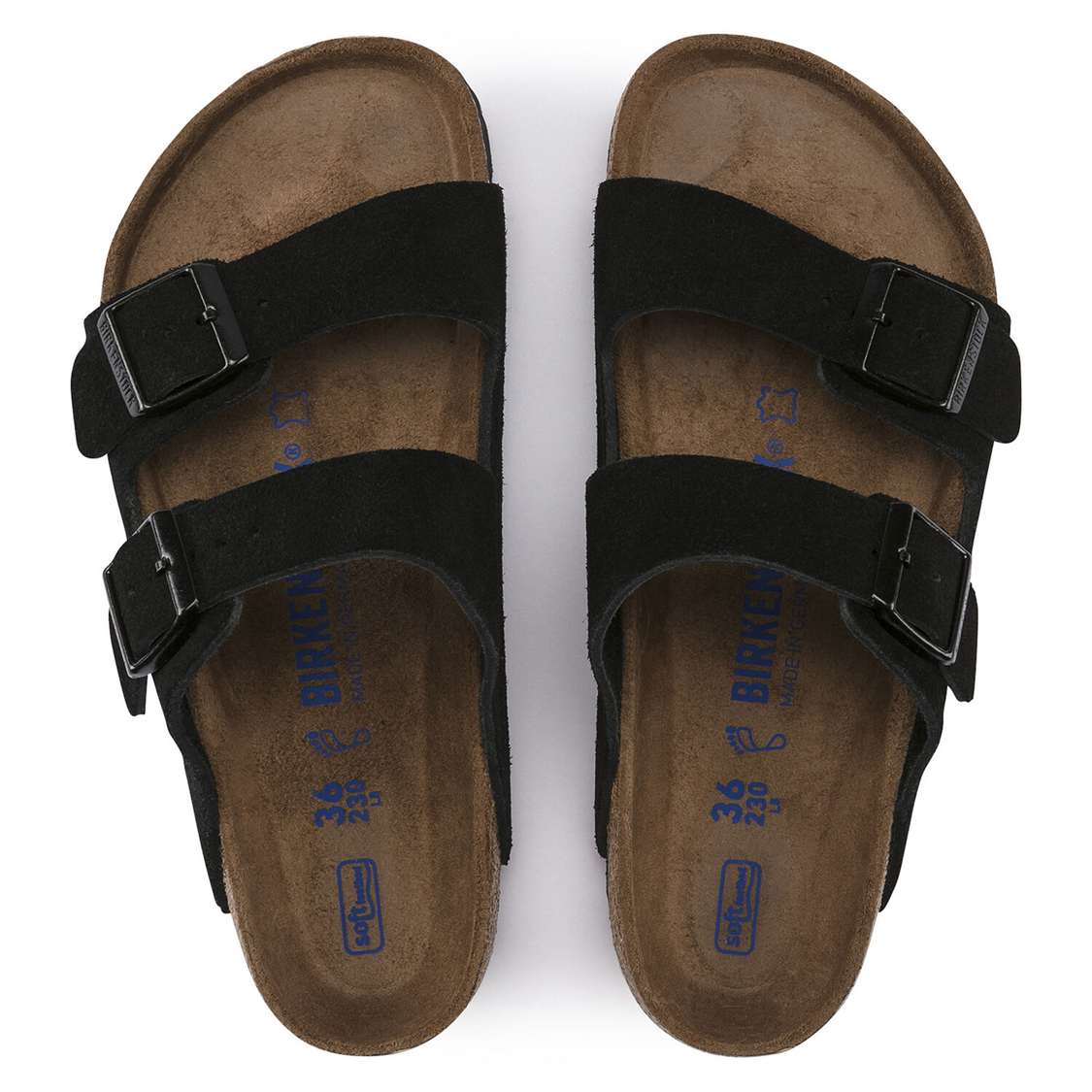 Birkenstock Arizona Soft Footbed Suede Leather Two Strap Sandals Black | NBQamOrX9nA