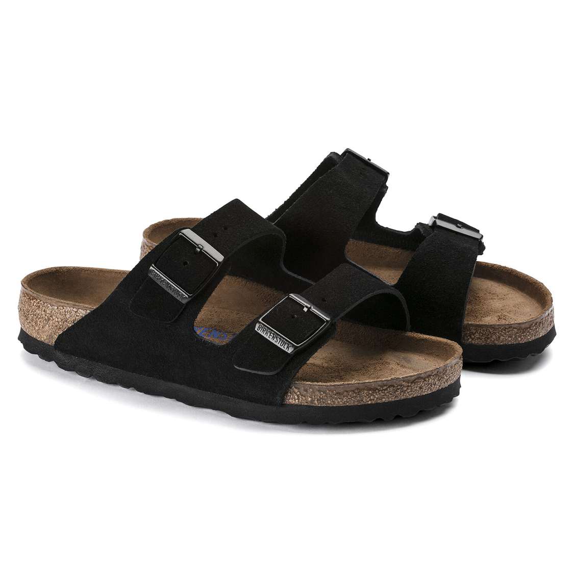 Birkenstock Arizona Soft Footbed Suede Leather Two Strap Sandals Black | NBQamOrX9nA