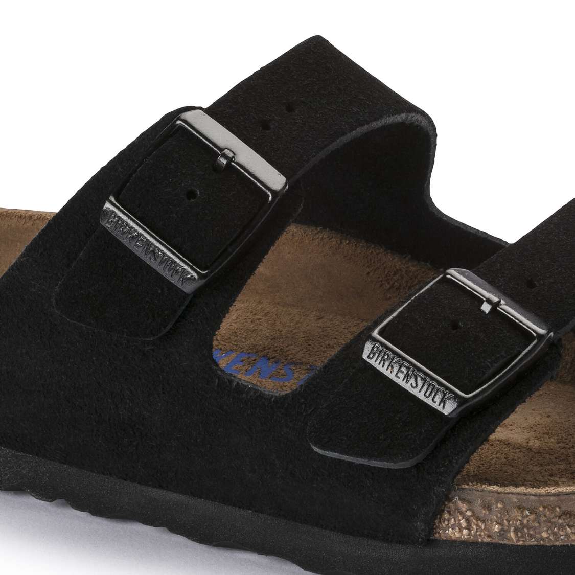 Birkenstock Arizona Soft Footbed Suede Leather Two Strap Sandals Black | NBQamOrX9nA