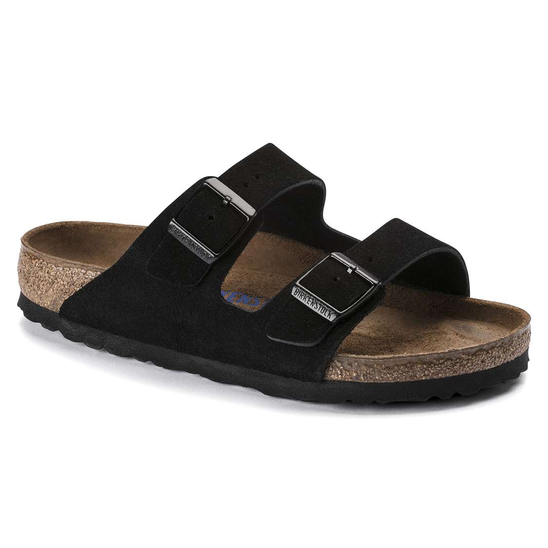 Birkenstock Arizona Soft Footbed Suede Leather Two Strap Sandals Black | NBQamOrX9nA