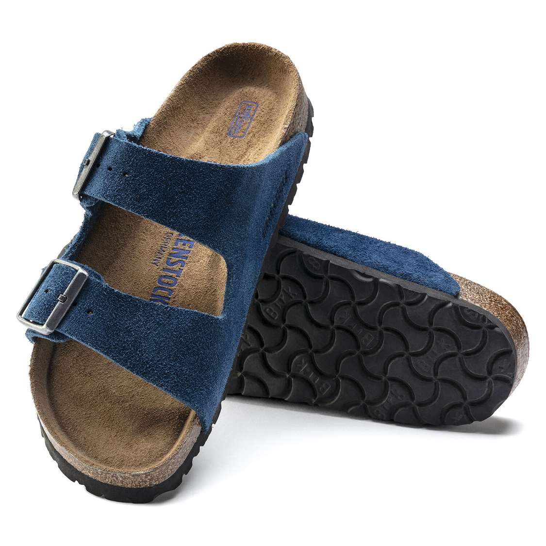 Birkenstock Arizona Soft Footbed Suede Leather Two Strap Sandals Blue | Pje4FfpELBw