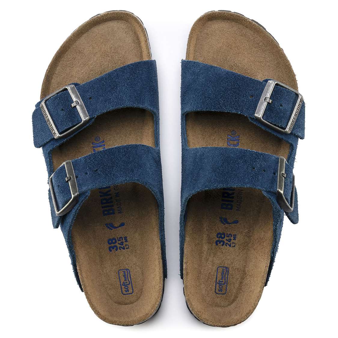 Birkenstock Arizona Soft Footbed Suede Leather Two Strap Sandals Blue | Pje4FfpELBw