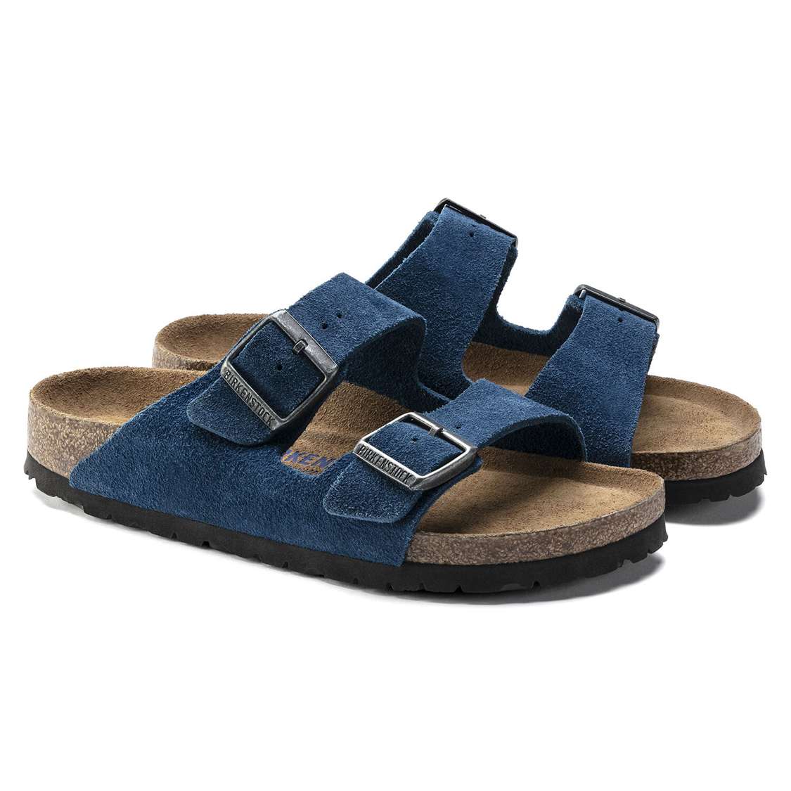 Birkenstock Arizona Soft Footbed Suede Leather Two Strap Sandals Blue | W2V8ntcHEh3