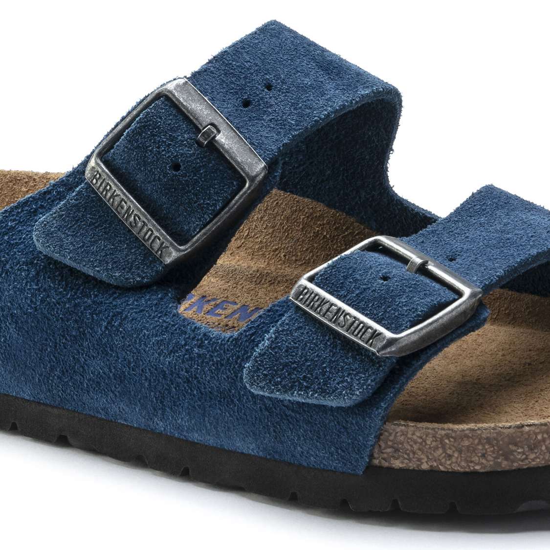 Birkenstock Arizona Soft Footbed Suede Leather Two Strap Sandals Blue | W2V8ntcHEh3