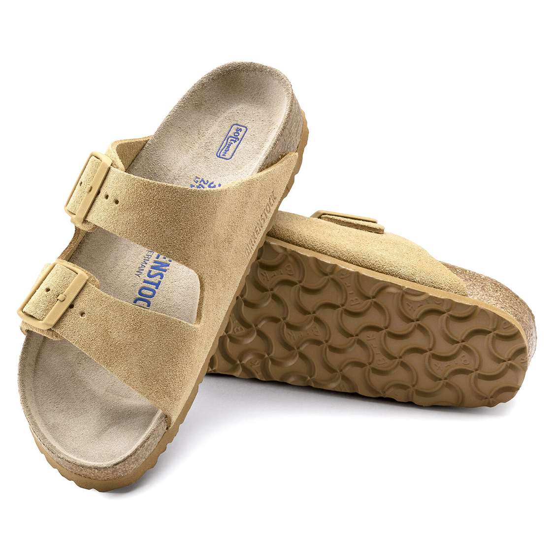 Birkenstock Arizona Soft Footbed Suede Leather Two Strap Sandals Cream | bgimvdTudjR