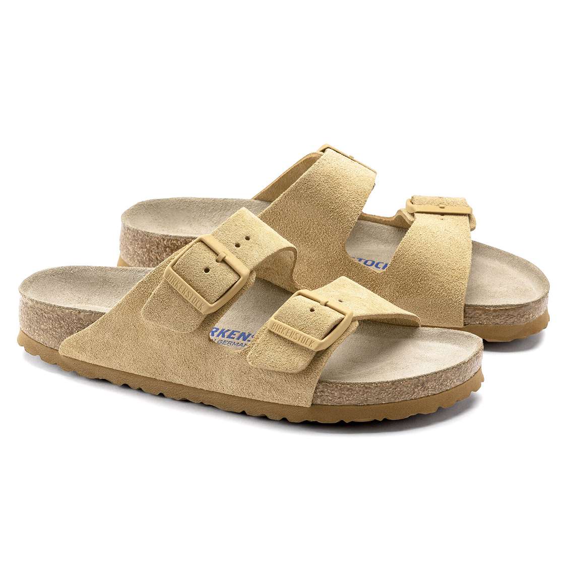 Birkenstock Arizona Soft Footbed Suede Leather Two Strap Sandals Cream | bgimvdTudjR