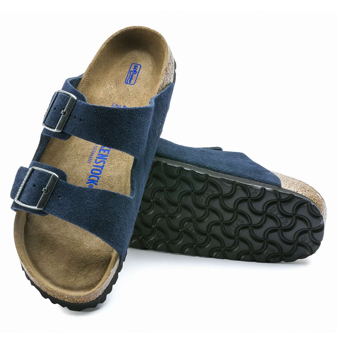 Birkenstock Arizona Soft Footbed Suede Leather Two Strap Sandals Blue | hP28GnVSpuU