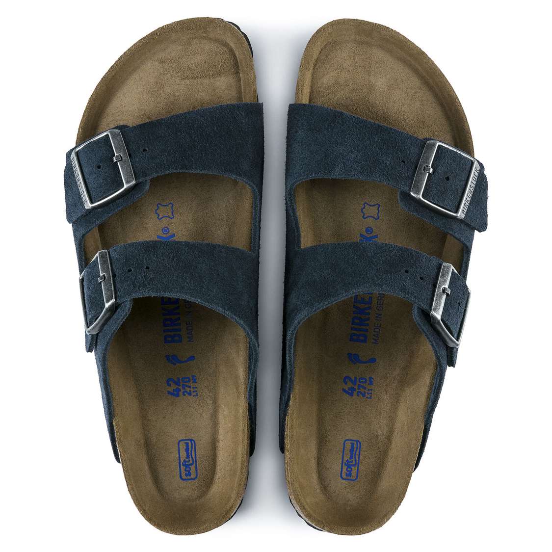 Birkenstock Arizona Soft Footbed Suede Leather Two Strap Sandals Blue | hP28GnVSpuU