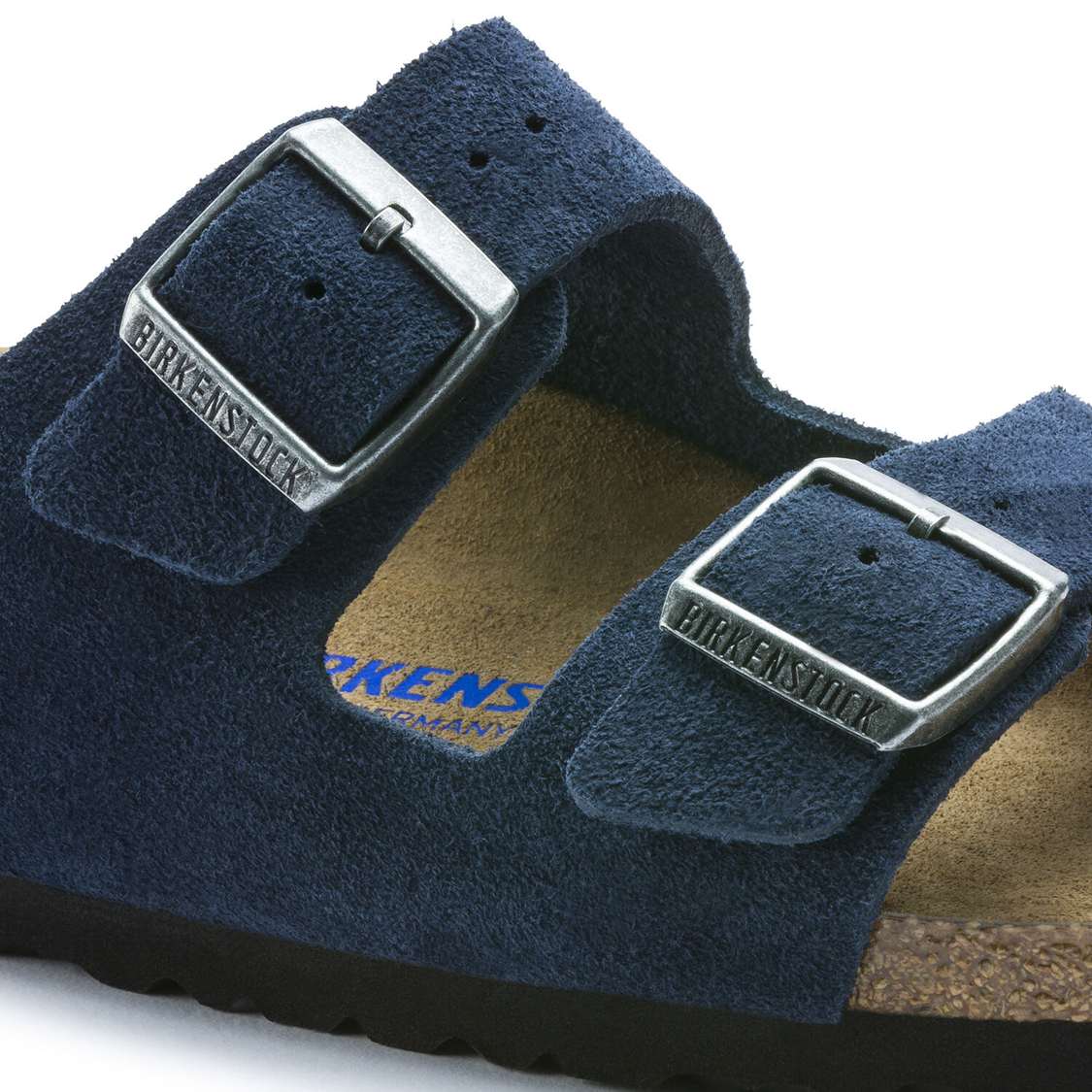 Birkenstock Arizona Soft Footbed Suede Leather Two Strap Sandals Blue | hP28GnVSpuU