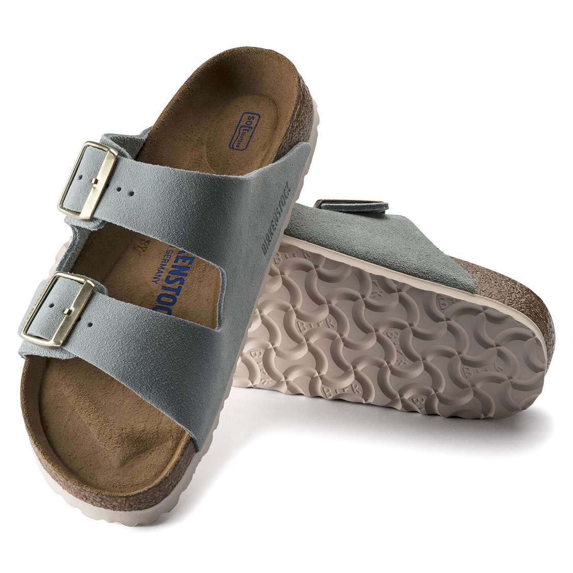 Birkenstock Arizona Soft Footbed Suede Leather Two Strap Sandals Light Blue | z1tVaf6RH8r