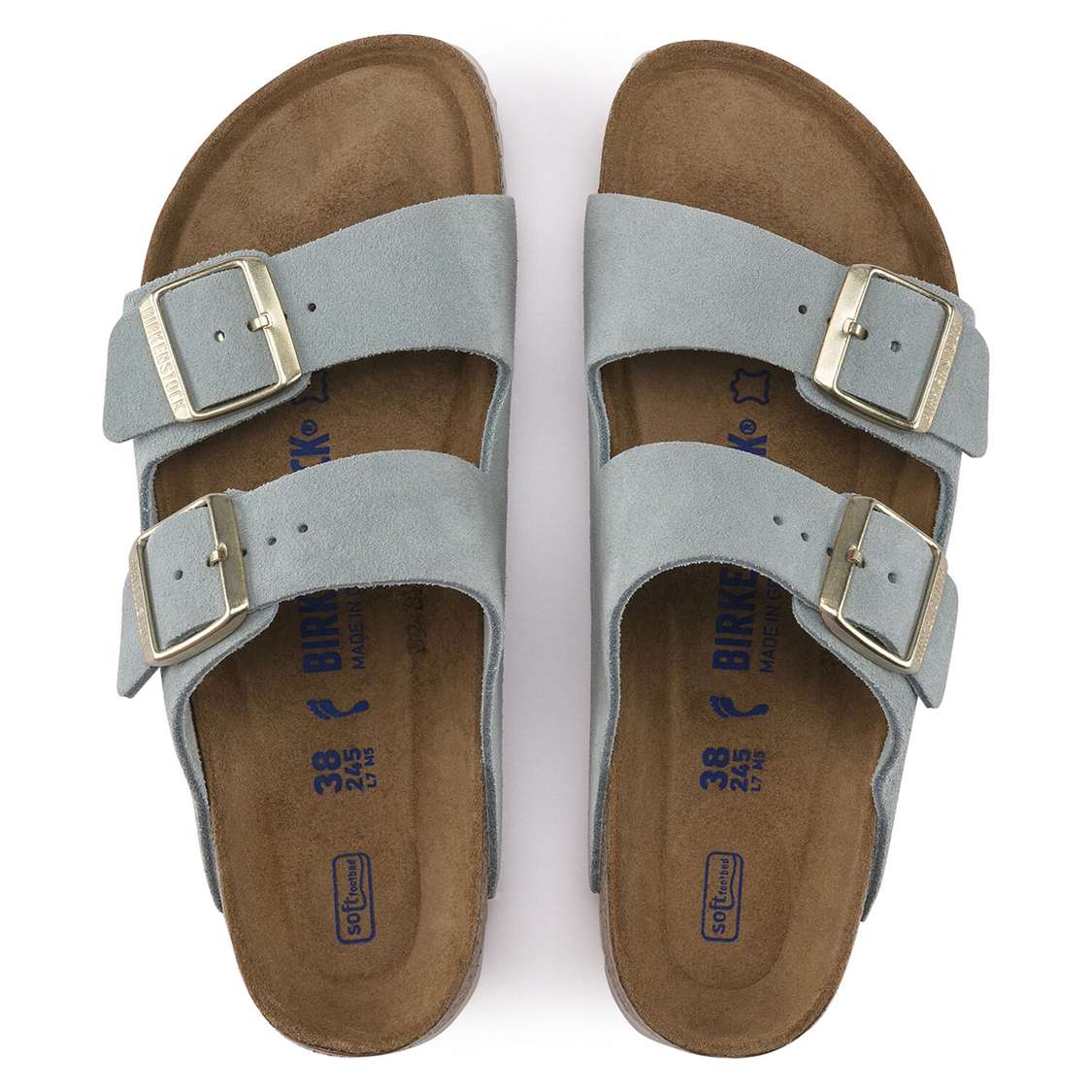 Birkenstock Arizona Soft Footbed Suede Leather Two Strap Sandals Light Blue | z1tVaf6RH8r