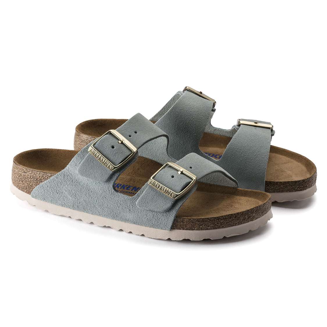 Birkenstock Arizona Soft Footbed Suede Leather Two Strap Sandals Light Blue | z1tVaf6RH8r