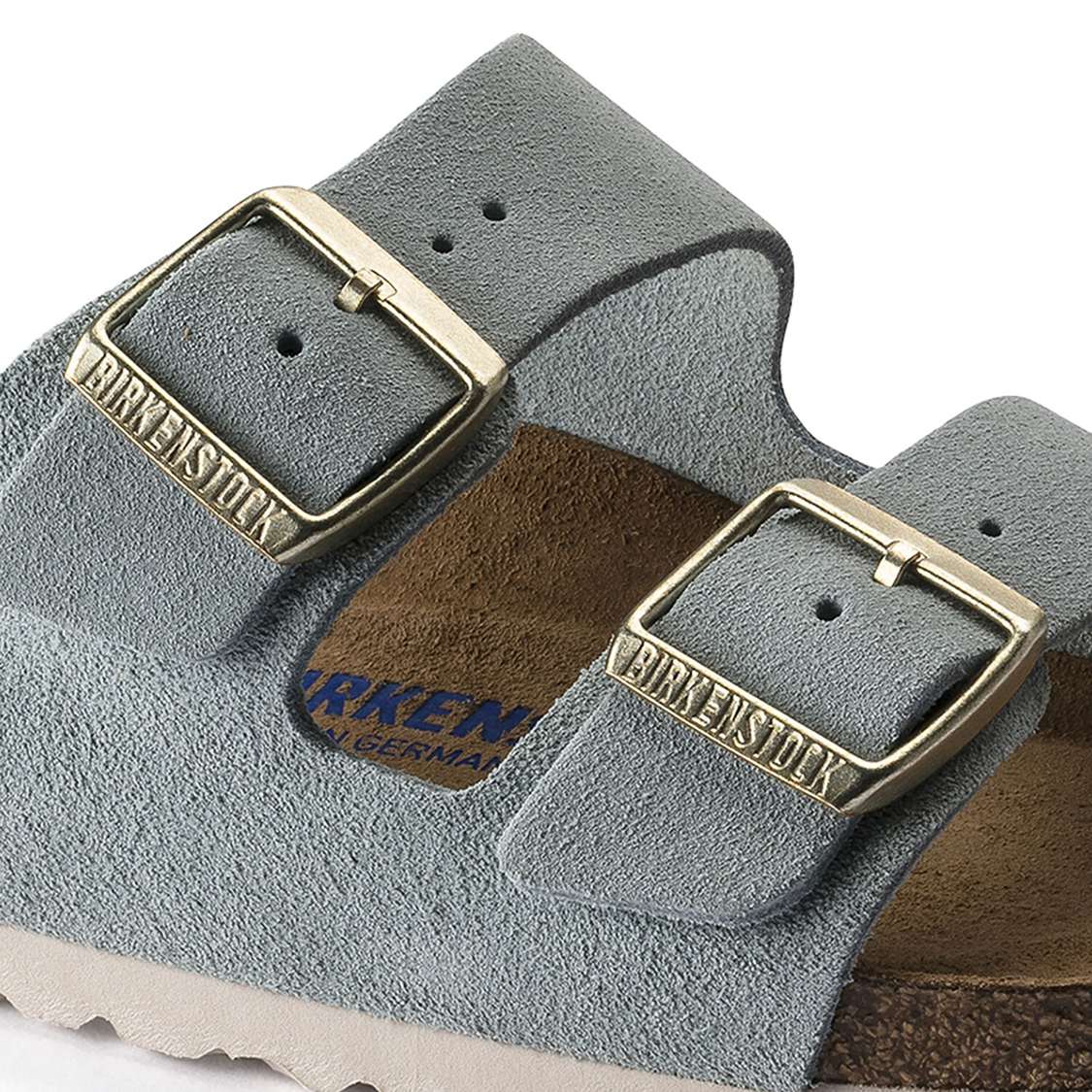 Birkenstock Arizona Soft Footbed Suede Leather Two Strap Sandals Light Blue | z1tVaf6RH8r