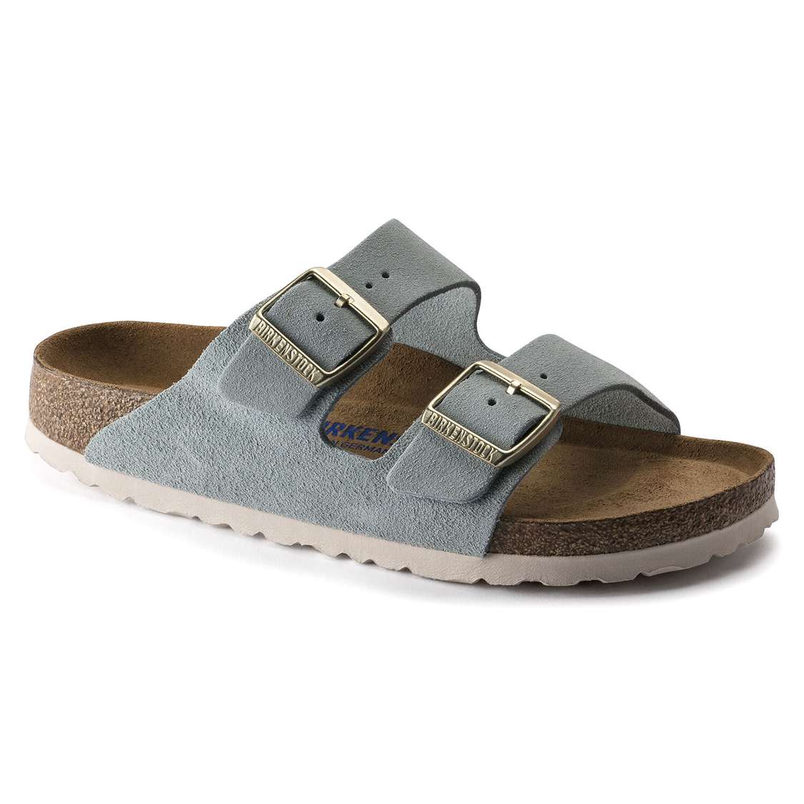 Birkenstock Arizona Soft Footbed Suede Leather Two Strap Sandals Light Blue | z1tVaf6RH8r