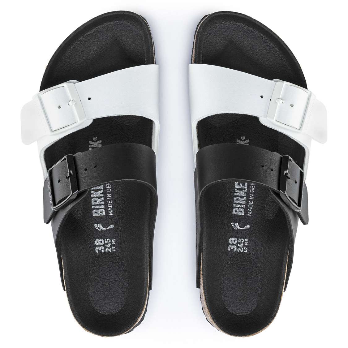 Birkenstock Arizona Split Birko-Flor Two Strap Sandals Black / White | 2zfGUBox1MX