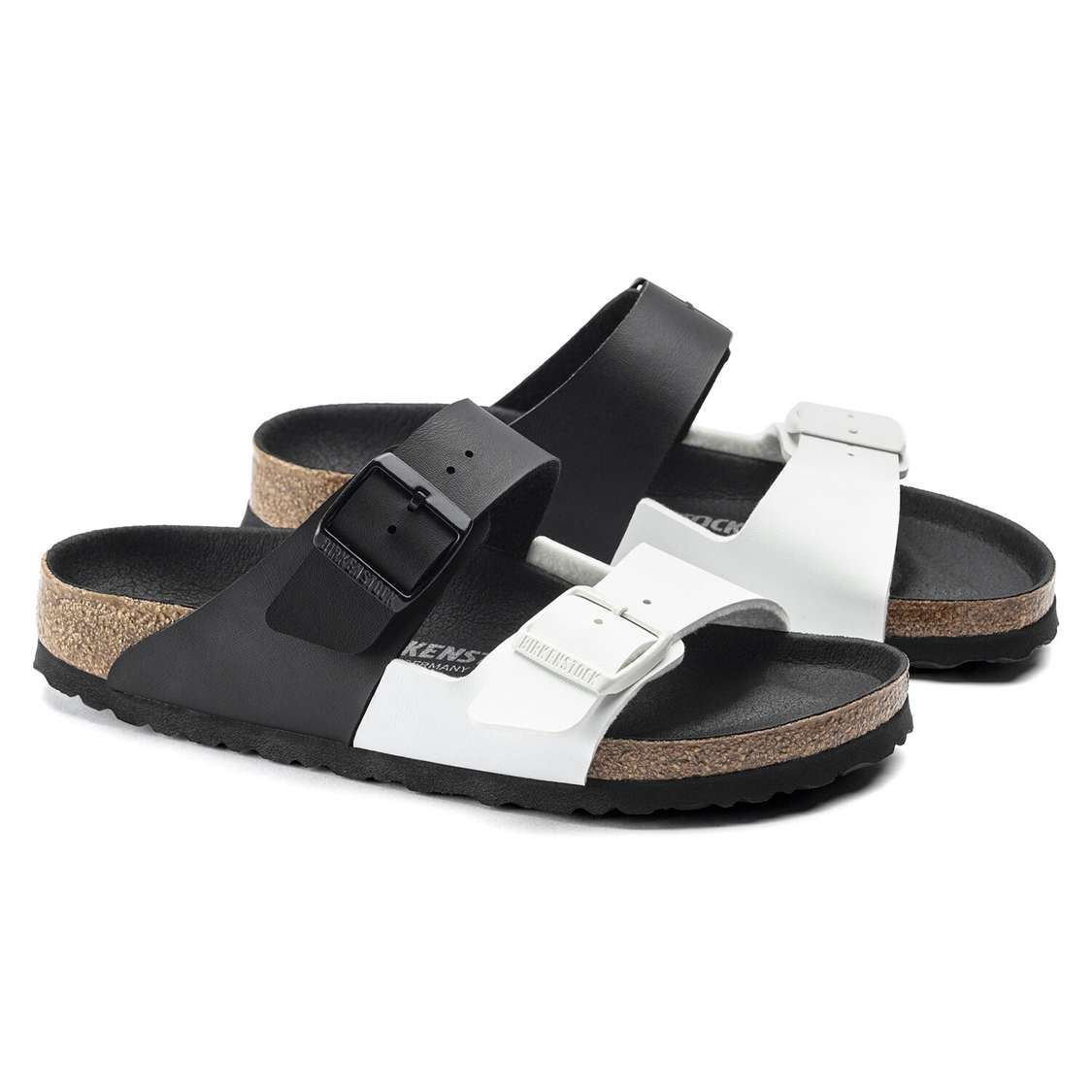 Birkenstock Arizona Split Birko-Flor Two Strap Sandals Black / White | 2zfGUBox1MX