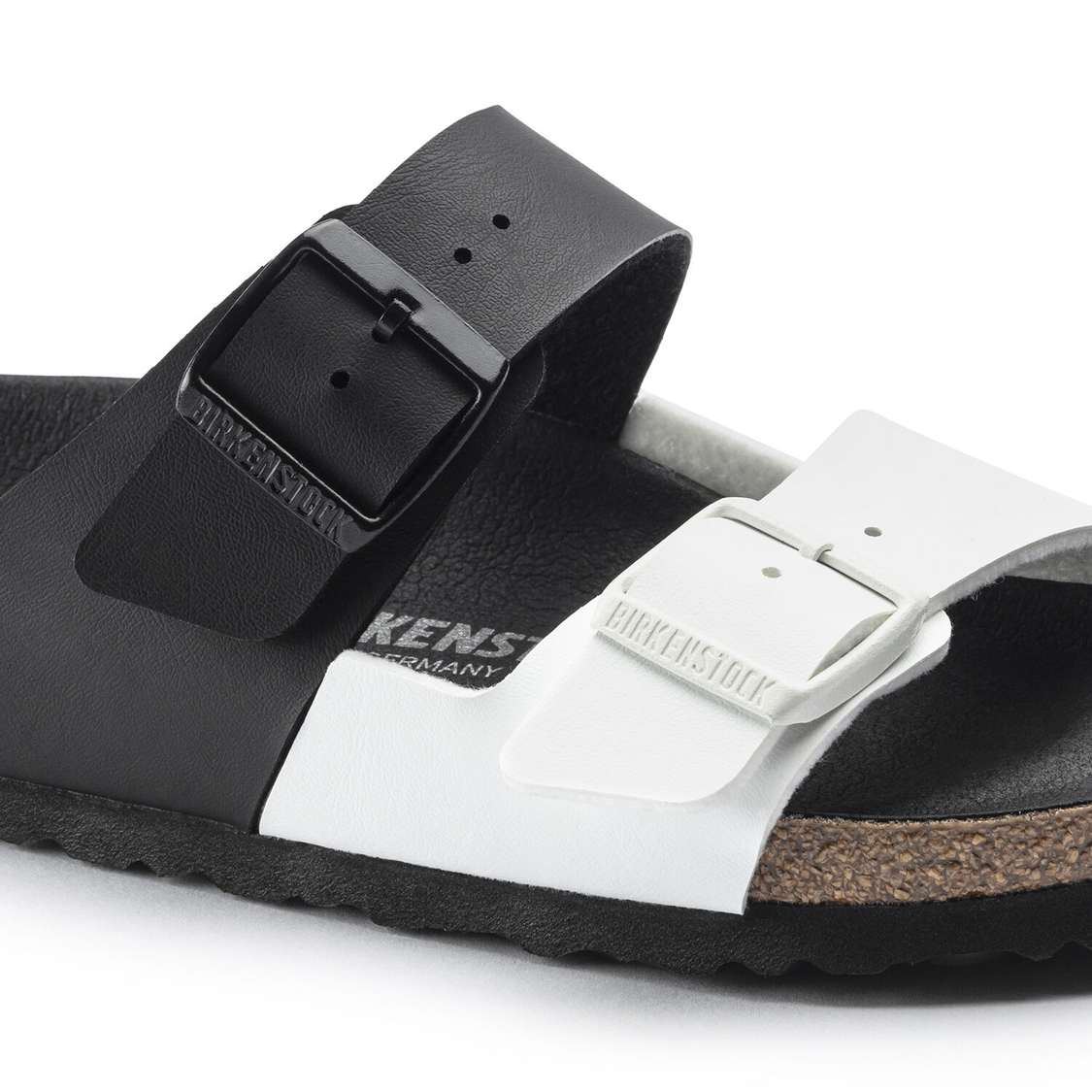 Birkenstock Arizona Split Birko-Flor Two Strap Sandals Black / White | 2zfGUBox1MX